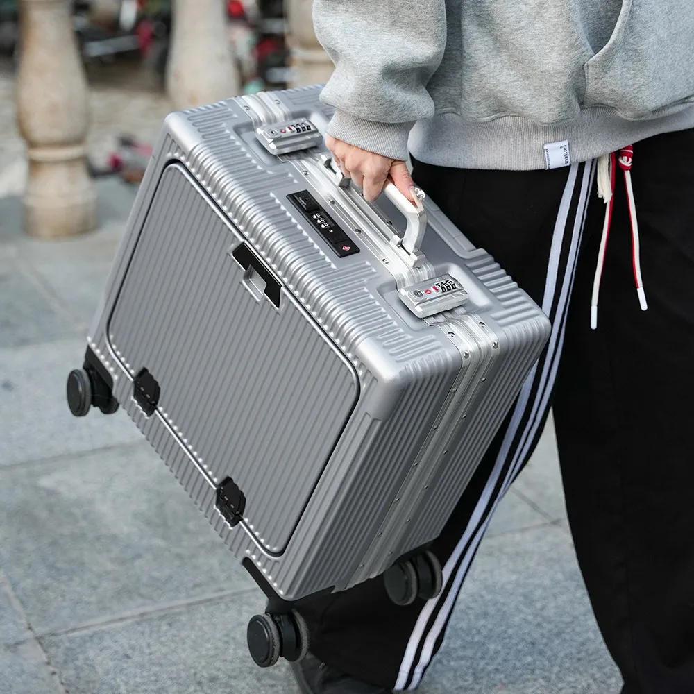 18 "الجبهة افتتاح جيب حقيبة سبائك الألومنيوم الإطار المتداول الأمتعة تحمل على الصعود حقائب سفر بعجلات مع عجلة دوارة #3