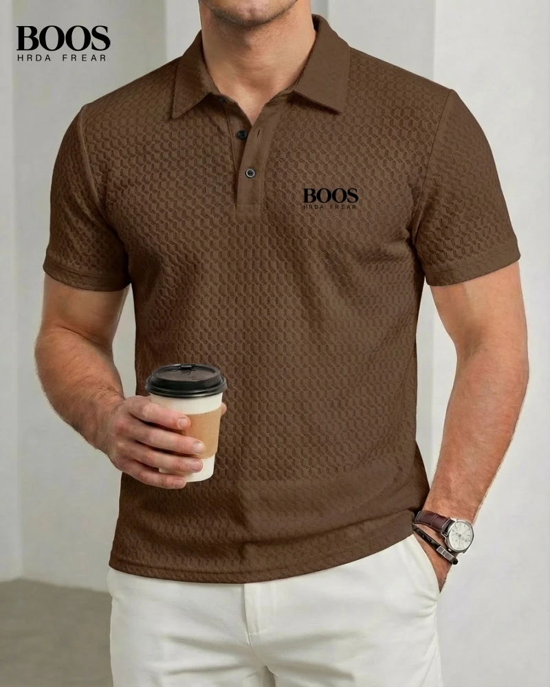 

Men's summer high-quality jacquard short sleeved polo shirt embroidered logo casual, comfortable, breathable sports T-shirt top