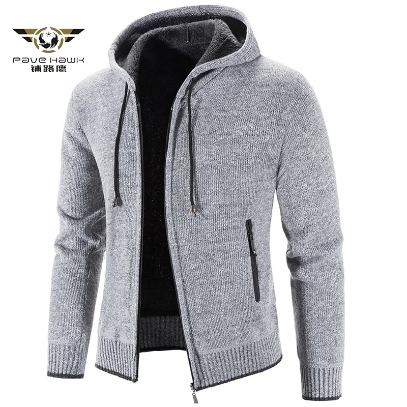 

Winter Thick Warm Hoodies Cardigan Men Solid Knitted Sweater Hooded Sweatercoats Brand Male Autumn Fleece Outwear Coats