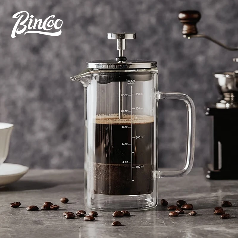 Bincoo Coffee French Press Pot With Filter high borosilicate glass Hand Punch Coffee Pot   Double-Wall Insulated