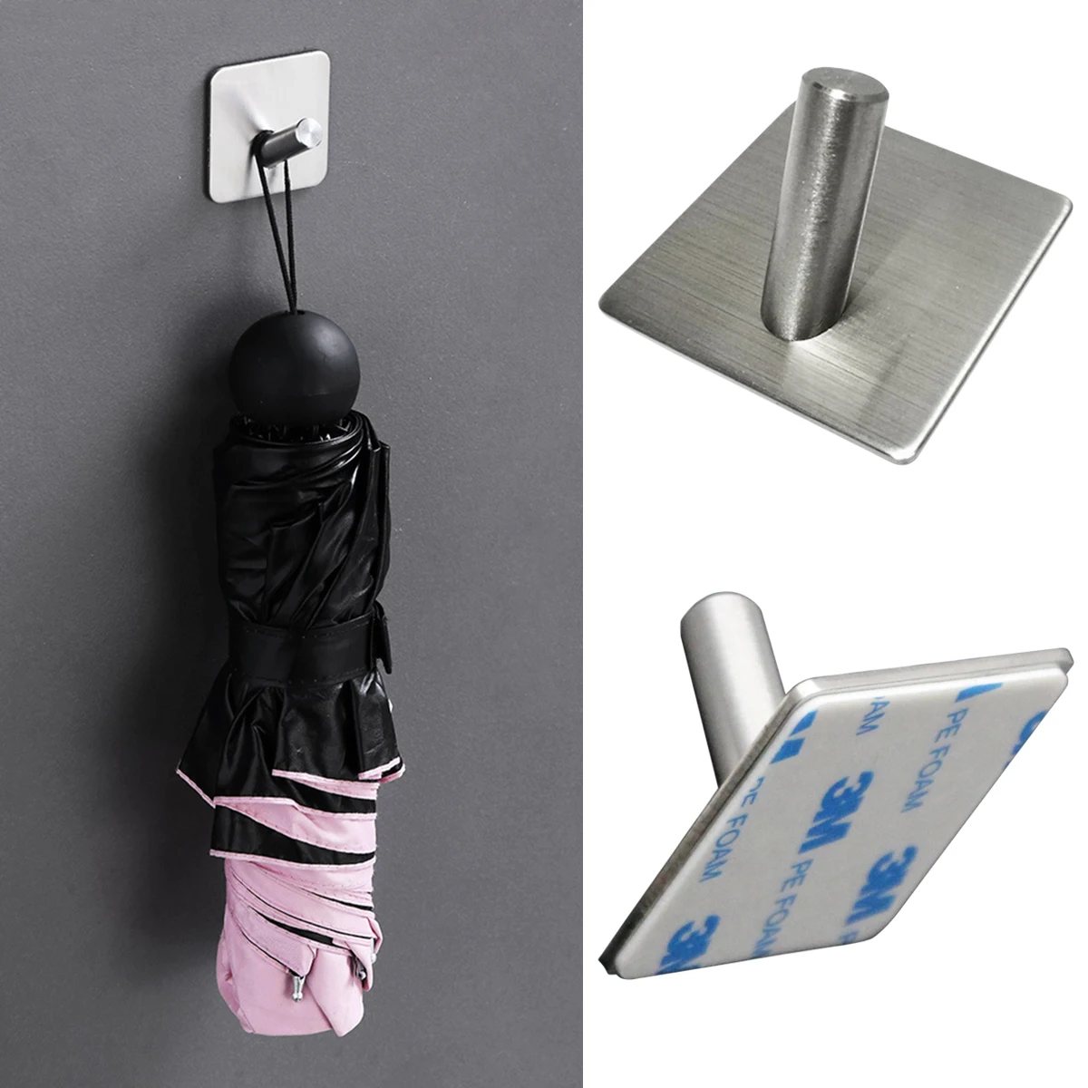 4PC Self-adhesive Hook Wall Heavy Duty Sticker Hooks Waterproof Stainless Steel Hanger Kitchen Bathroon Hooks