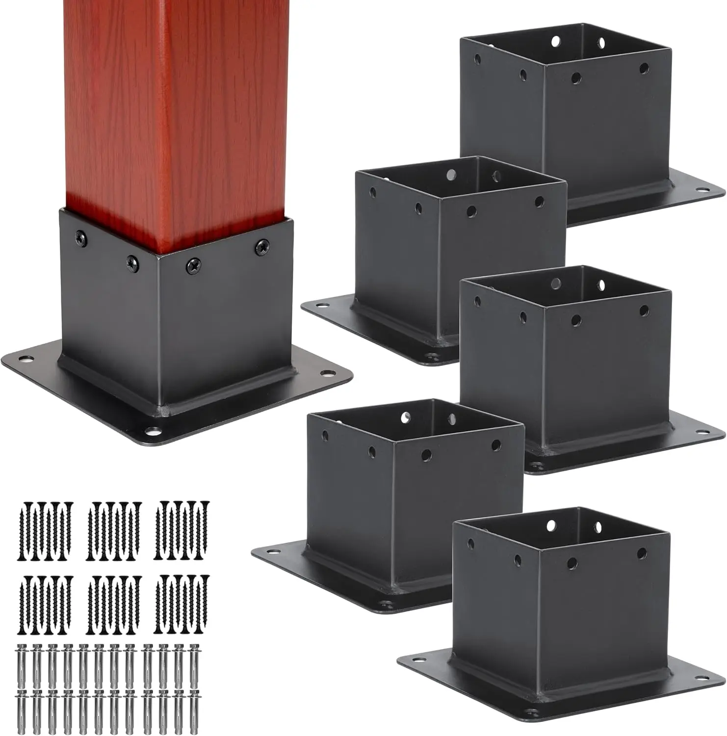 

6 PCS Metal 4x4 Post Base Brackets Heavy Duty Powder-Coated Matte Black for Deck Fence Pergola