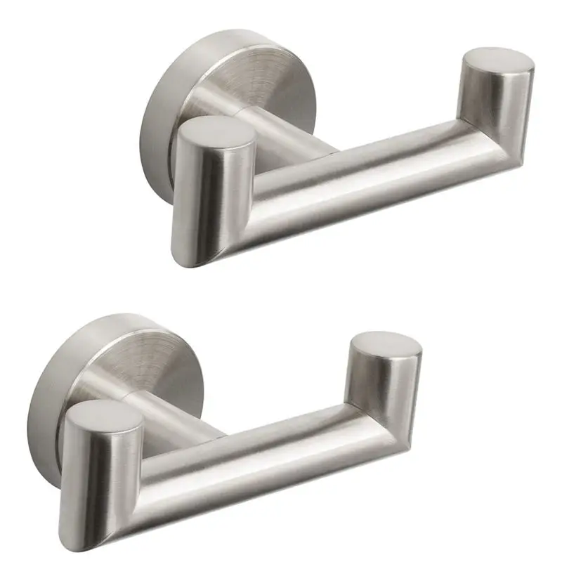 

2PCS Bathroom Double Towel Hook Stainless Steel Robe Towel Holder Heavy Duty Double Coat Hook-AA26