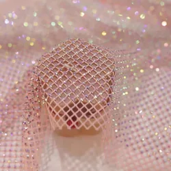 Shiny Diamond Stretch Fishing Net Fabric for Dress Skirt Costume Diy Sewing 45cmx120cm