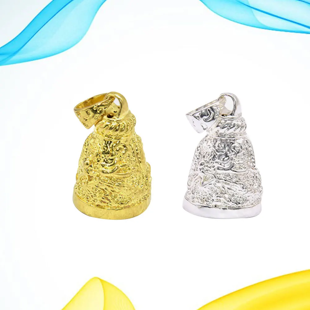 قطعتان من أجراس الحظ الصينية الجذابة مع ديكور حلقي لقلادة DIY وهدايا احتفالية جرس معلق فضي ذهبي #2