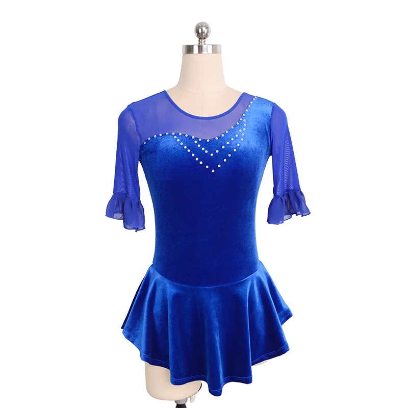 

Custom Figure Skating Dress Girl Skating Dress Blue Rhinestone High Elastic High Performance Skating Suit
