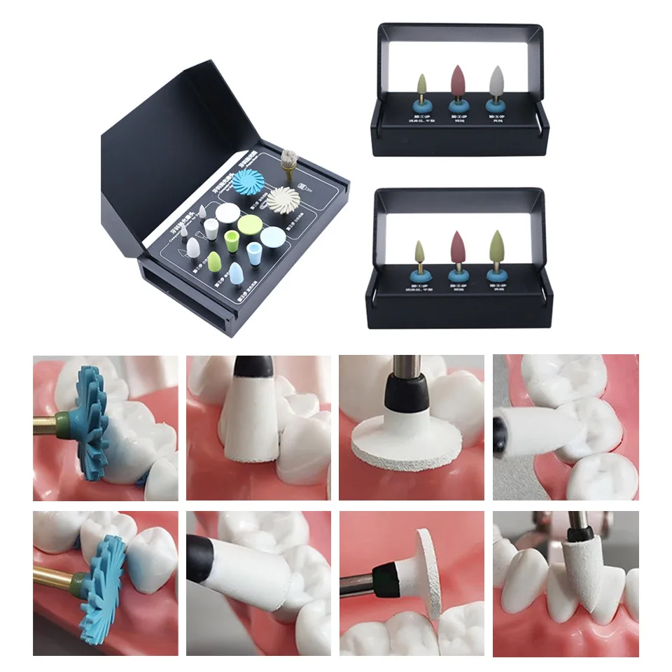 COTISEN Dental Composite Resin Ceramic Zirconia Polishing Kit Burs Low Speed Contra Angle RA Shank Tools PS10A PS11A PS12A Kits