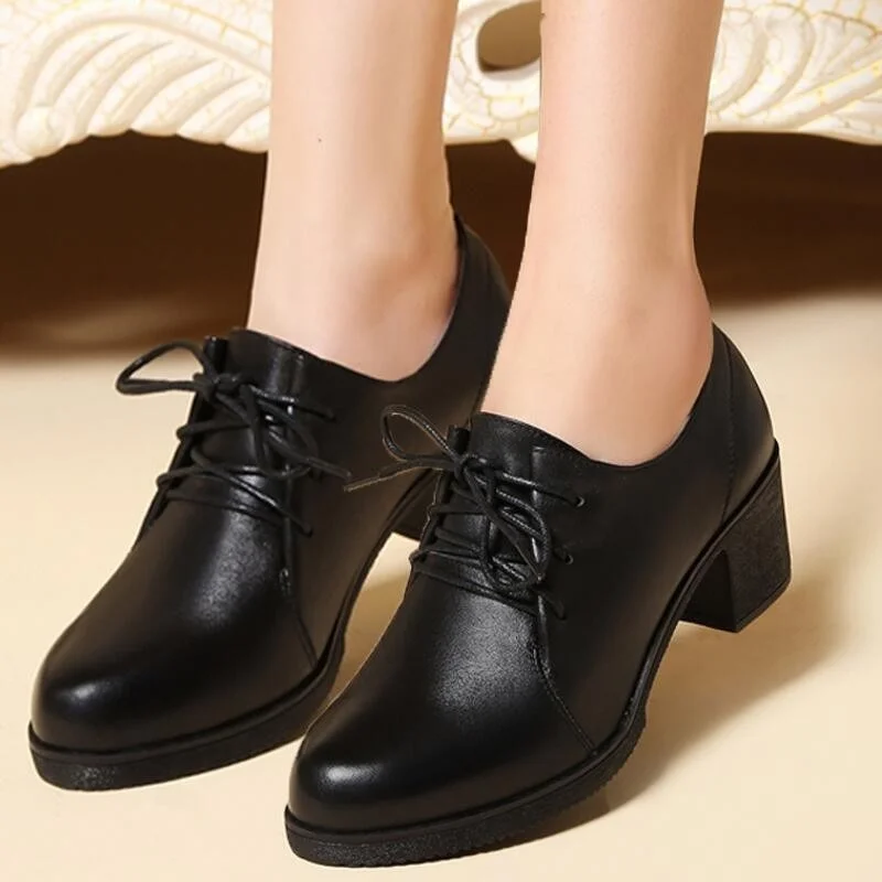 

2022 New Fashion Casual Women's Shoes Solid Color Shoes for Women Lace Up Round Toe Chunky Heel Ladies Dress Shoes