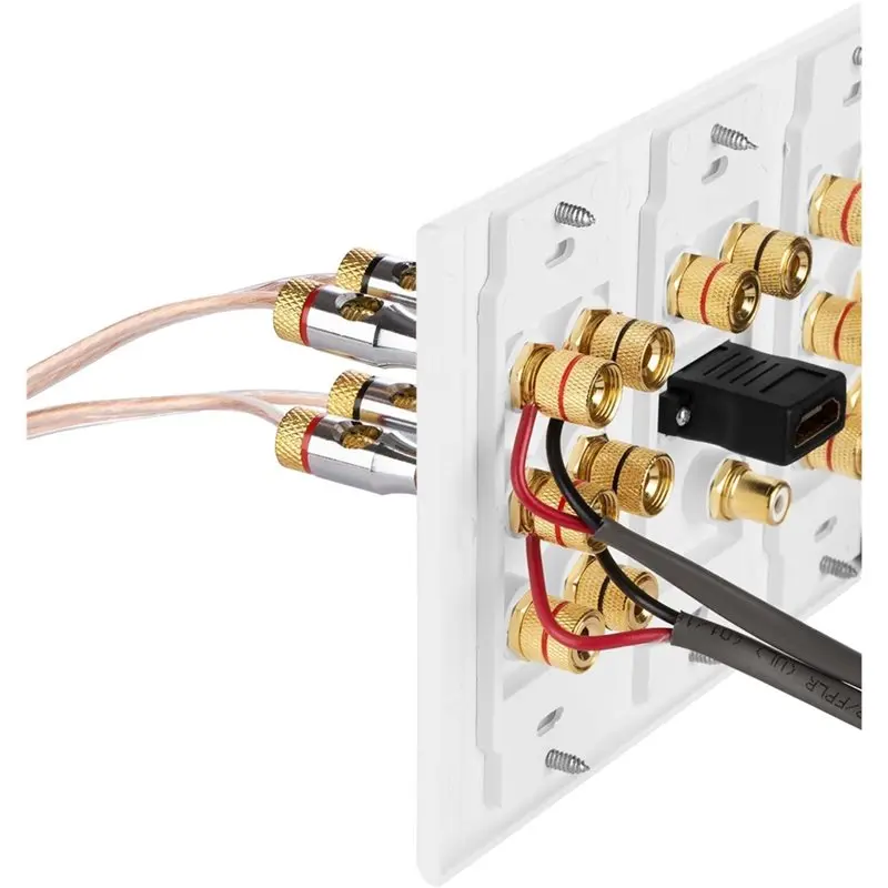ABKO-3-Gang Surround Distribution Home Theater Gold Plated Copper Banana Binding Post Coupler Type Wall Plate For 7 Speakers
