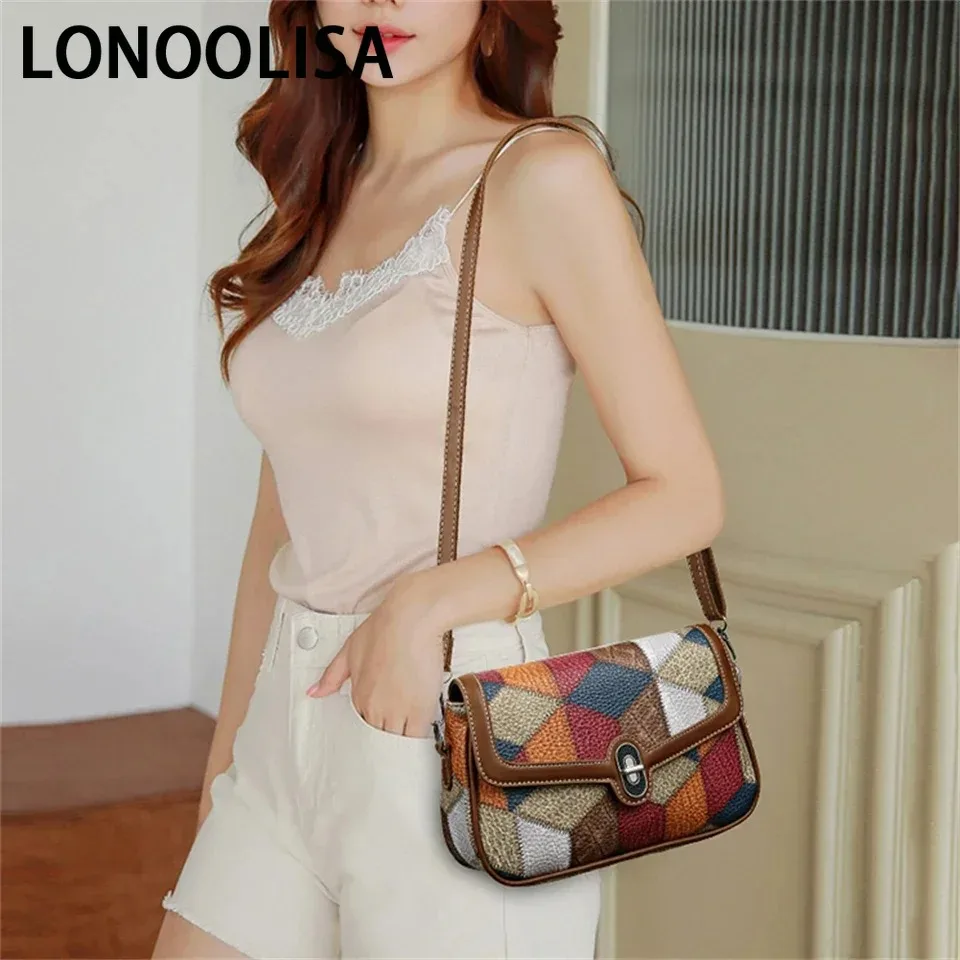 Ladies Messenger Bag New Color Splicing New Trendy Wide Shoulder Strap Small Square Bag Retro Casual Simple Crossbody Bag