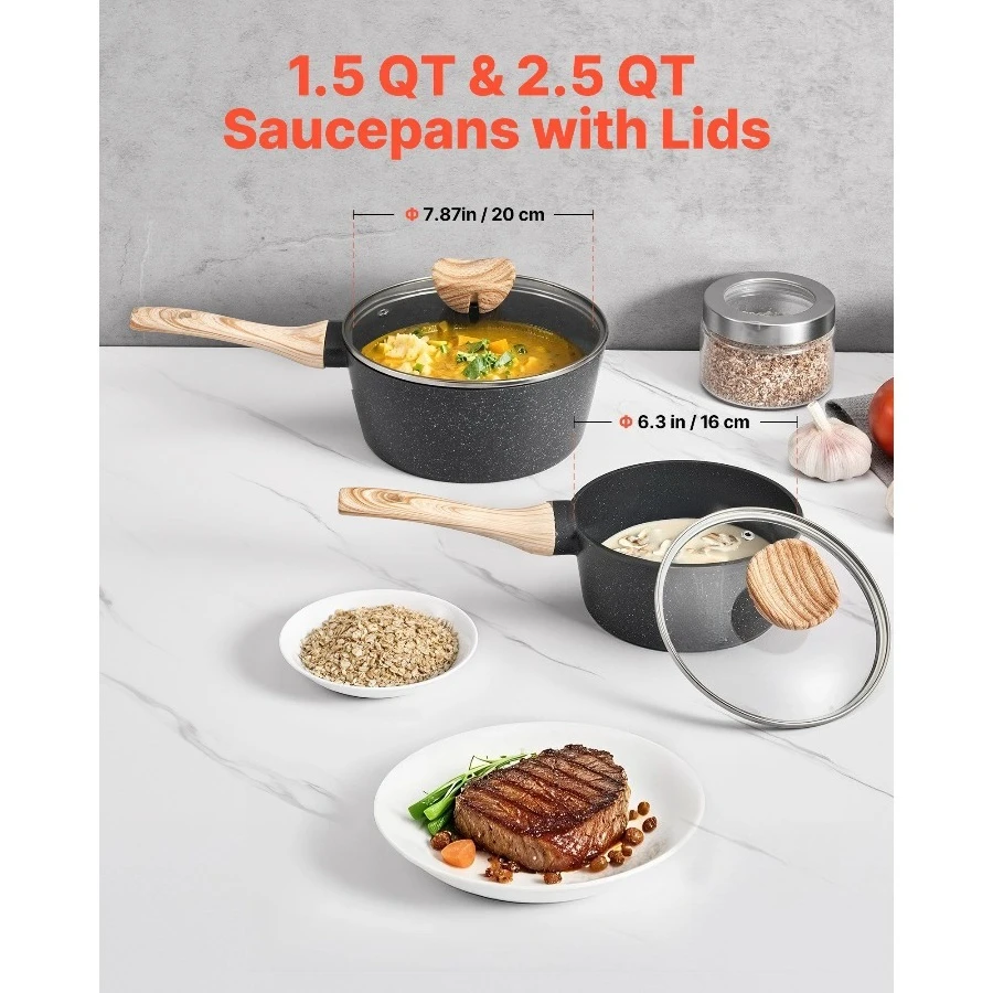 

Saucepan Set, 1.5 QT & 2.5 QT Nonstick Saucepan with Glass Lids, Multipurpose Cooking Sauce Pots with Detachable Handles, Sauce