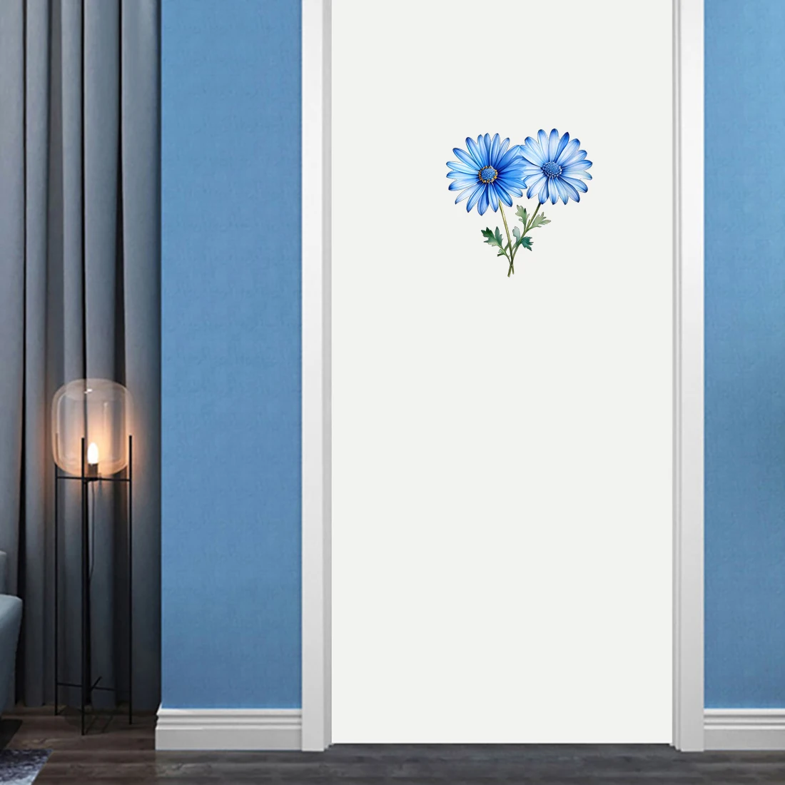 Three Ratels CD41 Minimalist Blue Daisy Ink Flower Artistic wall stickers for home decoration