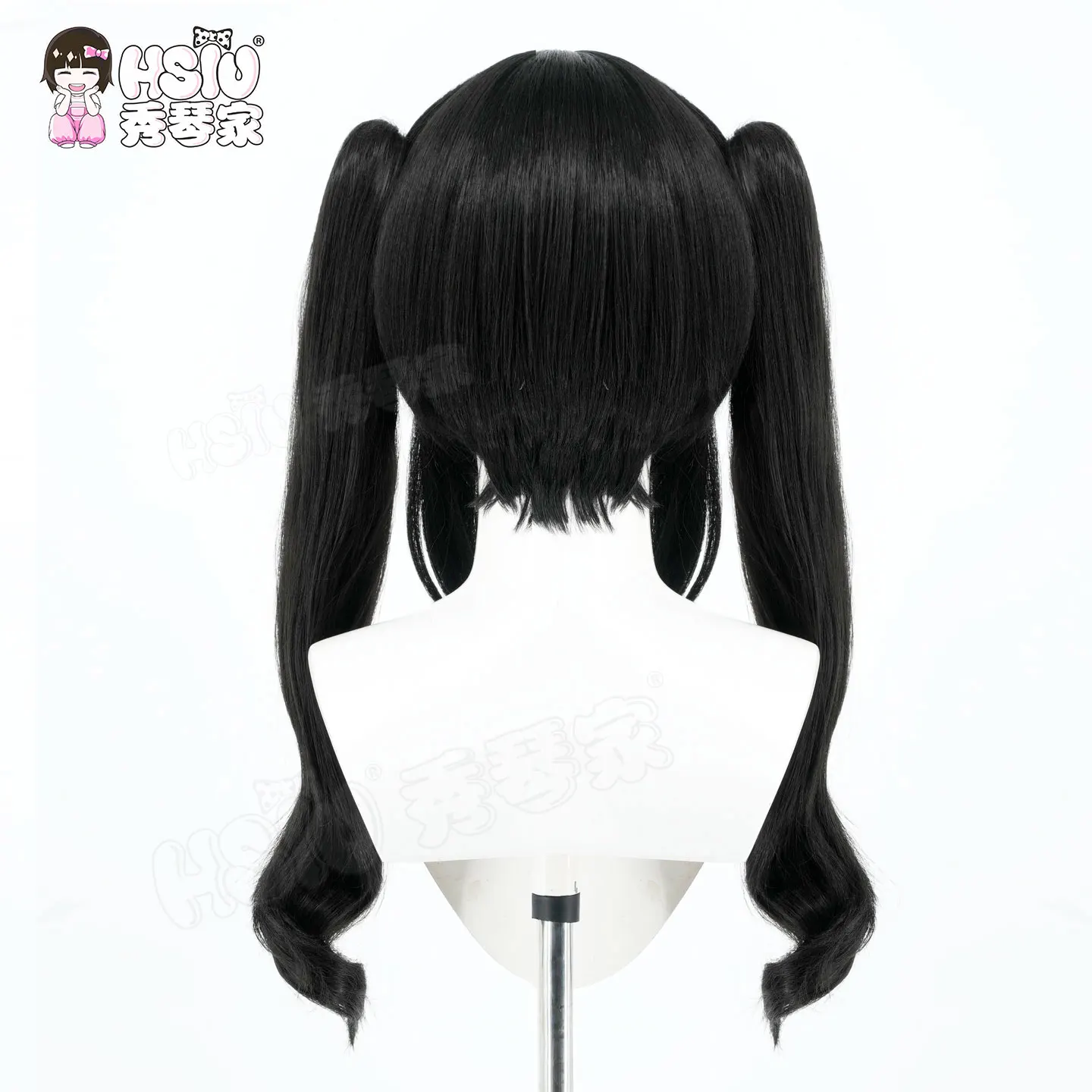 쿠로베 나노카 코스프레 가발 HSIU 60CM 검은색 긴 머리 내열성 가발 + 가발 모자 게임 마법 소녀 마녀 재판 코스프레 가발