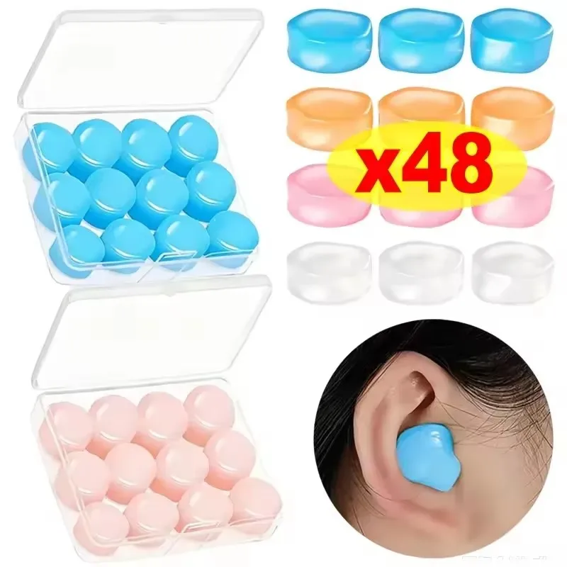 Tapones de silicona suave para los oídos, tapones de cera reutilizables con cancelación de ruido, tapones de gel impermeables para dormir, viajar en avión y nadar