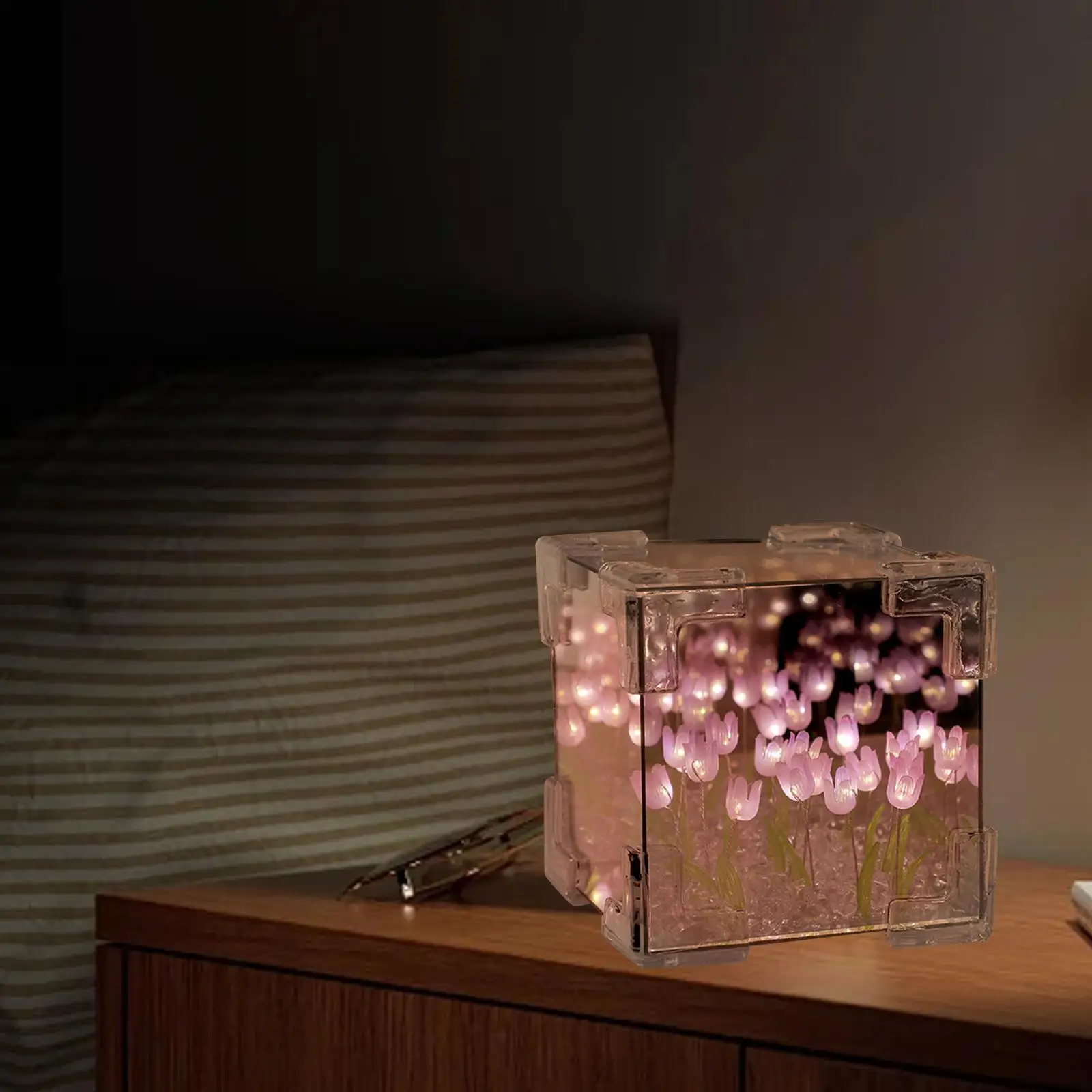 Lampada da tavolo con fiore di tulipano, regalo per feste, 10 fiori, fai da te, specchio a tulipano, luce notturna, decorazione da tavolo per ufficio, camera da letto, bagno