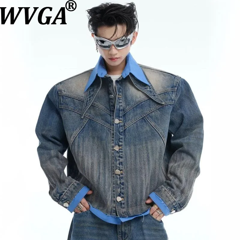 

WVGA весна осень новые мужские поддельные двухсекционные джинсовые лоскутные модные куртки с отложным воротником нишевые шикарные повседневные прямые брюки W16046