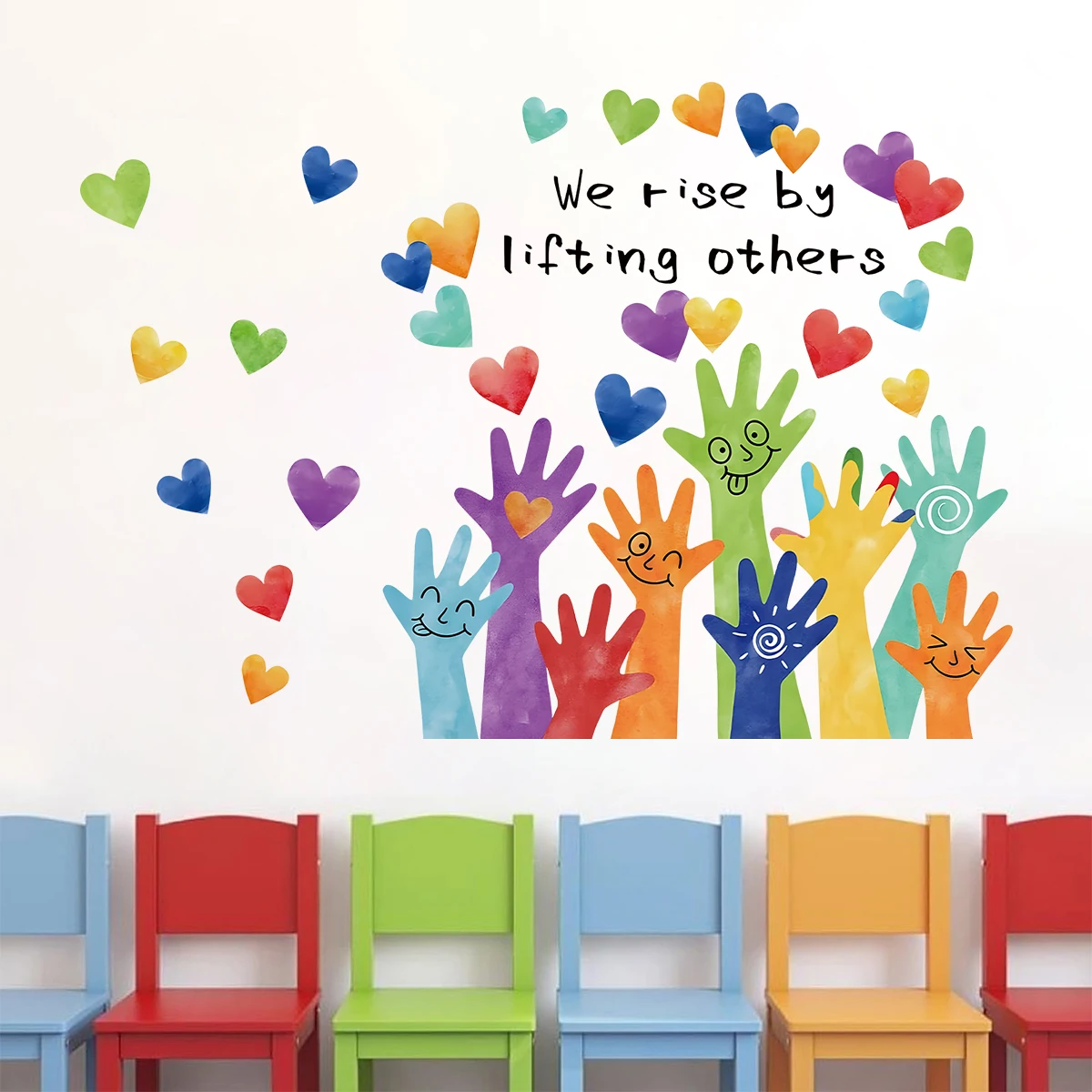 Cartoon Cute Palm Graffiti Multi Color Love Wall Stickers for Kids Room Classroom Baby Nursery Home Decor Decoration Wall Decals