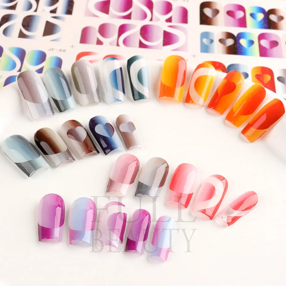 Vertical Ombre French Tip Nails Stickers Gradient Sliver Black Water Wrap Sliders Full Cover Manicure Decals Accessories JF73-84