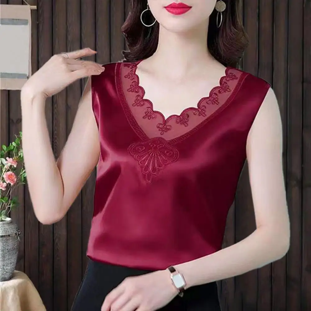 V Neck Lace Lady T-shirt Blouse Spring Women Casual Lace Tank Top Summer Blouse Sleveless Blouses Shirts Loose Tunic Blusas