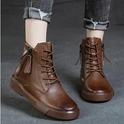 Genuine Leather Women's Boots Short Boots Thick Soled Knight Boot Womens Casual Shoes Versatile Woman's Shoes Platform Shoes