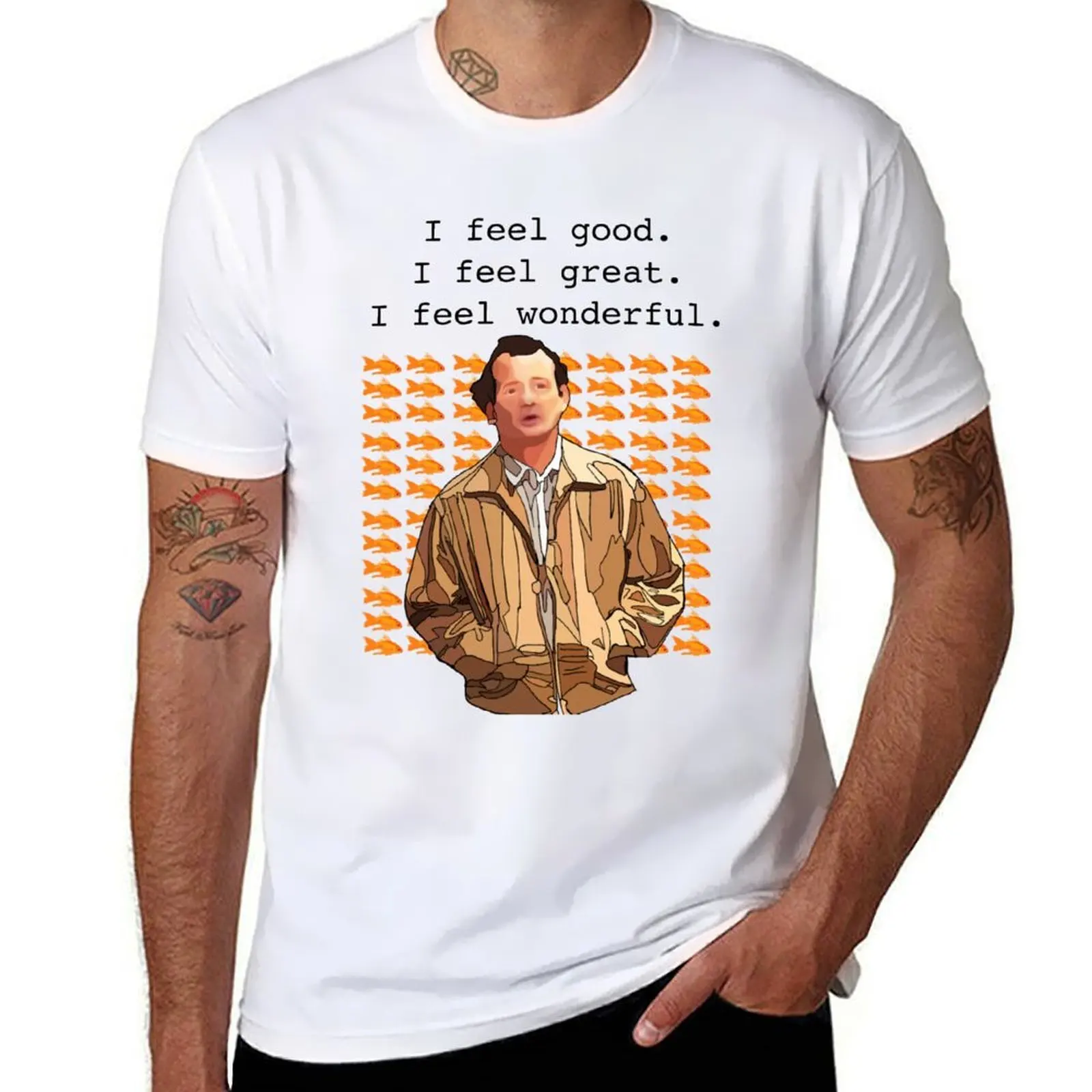 

What about Bob I feel good I feel great I feel wonderful T-Shirt t shirt man casual t shirt men 100% cotton luxury brand T-Shirt