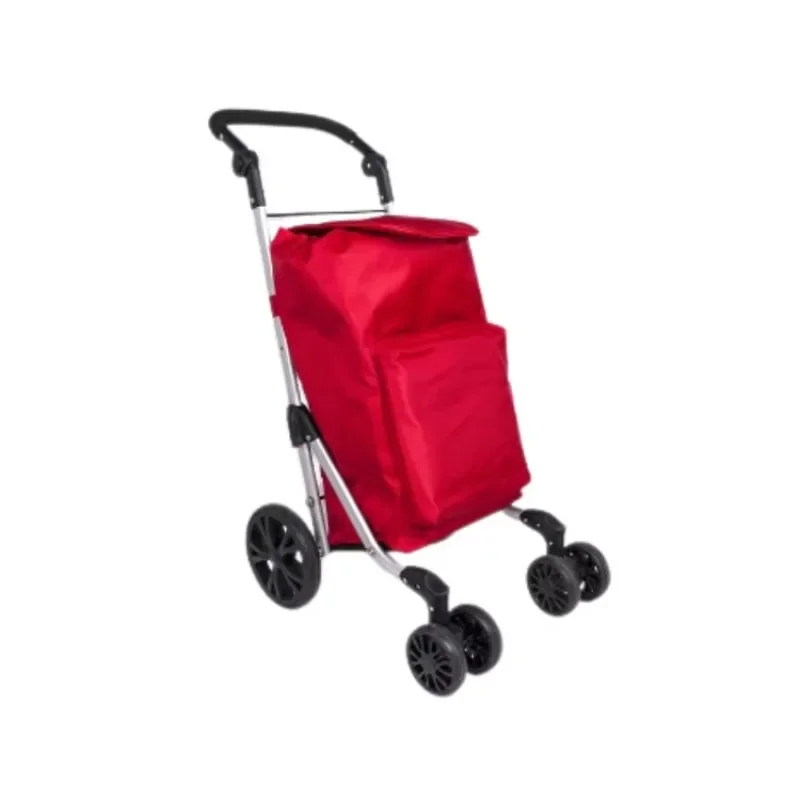 Folding shopping trolley for supermarket grocery shopping cart with six wheels