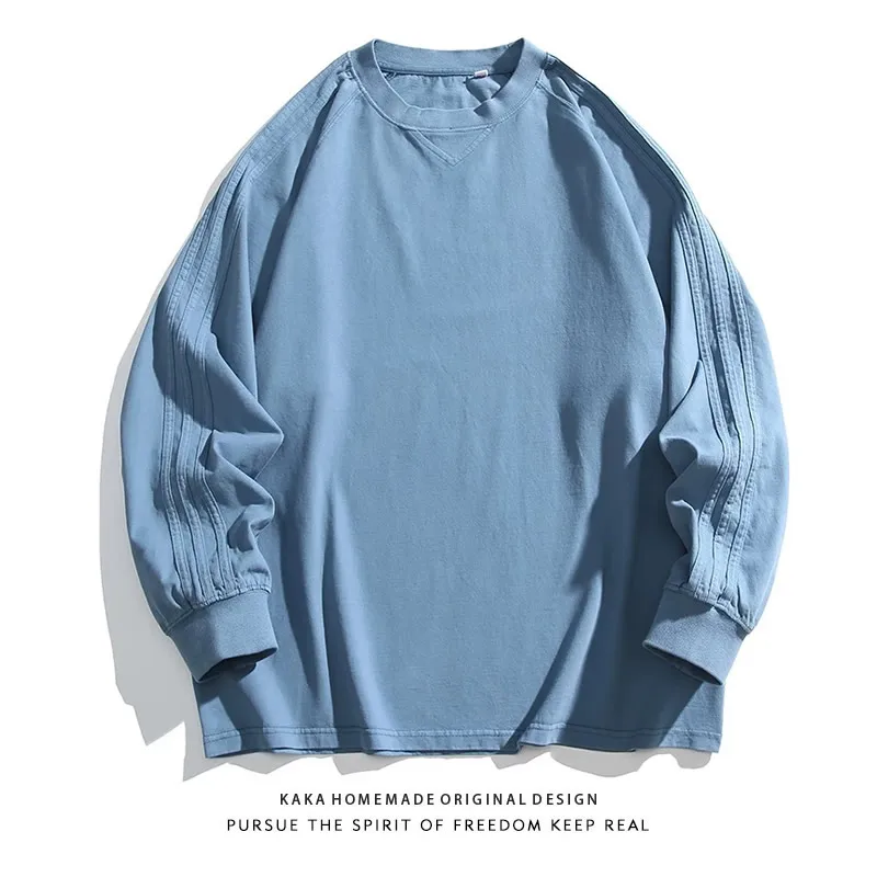 

Retro Japanese Sle Long Sve T-irt Men's Loose Fit Waed Sport Casual round Ne Base irt for Couples Spring Autumn