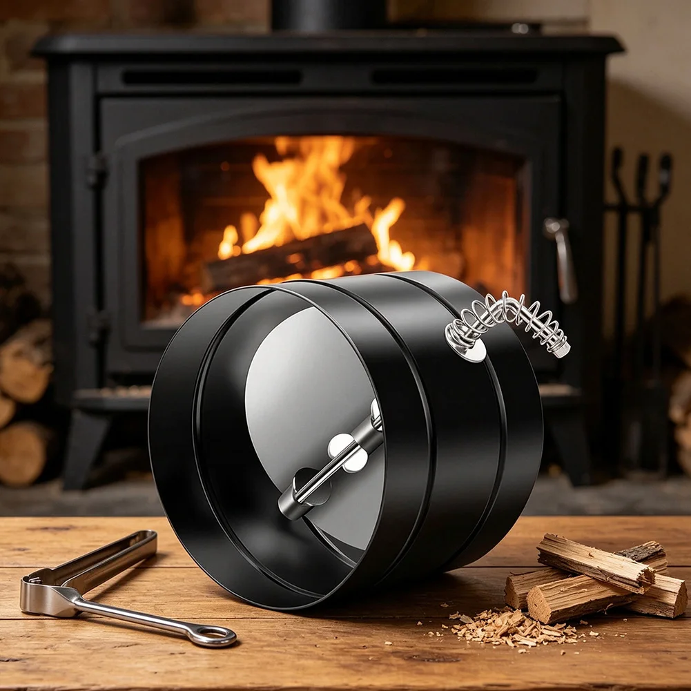 Fireplace Chimney Damper 6 inch Diameter Carbon Steel for Wood Burning Stove Airflow Control Valve Black Finish