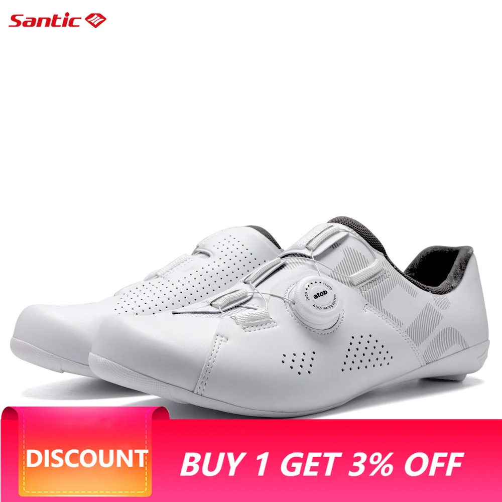 Santic Men Road Bike Shoes Unisex Breathable Self-Locking Cycling Shoes Nylon Sole Lightweight Cycling Outdoor Shoes WS23041
