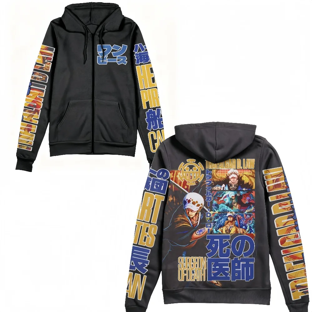 

Men's One Piece Zip Jacket Trafalgar Law Surgeon of Death Print Cotton Loose Fit Breathable Autumn Gym Streetwear Oversized​ New