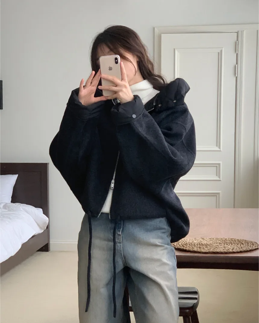 Chaqueta de lana de otoño e invierno para mujer, abrigo informal holgado con capucha desmontable de estilo coreano, abrigo de manga larga con cremallera para mujer (JL3880