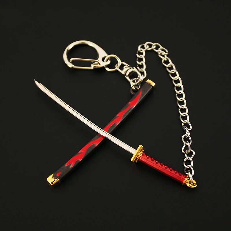 Anime One Piece Keychain Metal Weapon Model Eight Color Roronoa Zoro Sword 9cm Anime Scabbard Sabre Snow Knife Key Chain Katana