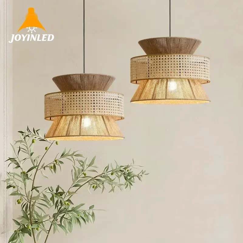 Rattan Made Multiple Layers Designed Chandelier Lamp Hemp Rope Hanging Pendant Light Apply for Home Bedroom Decorative Lighting