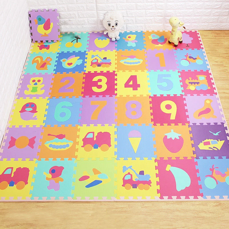 Estera de juego con diseño de números de animales para niños, Tapete de suelo de espuma EVA para gatear, 30x30cm, 10 unidades por juego
