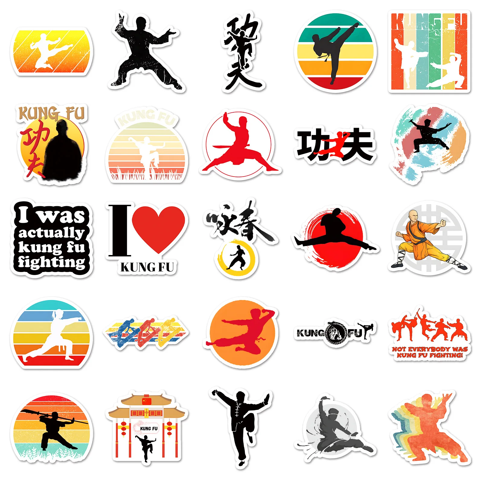 สติกเกอร์ลายการเคลื่อนไหวกังฟูเทควันโดจีน 10/50 ชิ้น สำหรับตกแต่งสโนว์บอร์ด แล็ปท็อป กระเป๋าเดินทาง ลายการ์ตูนกราฟฟิตี้