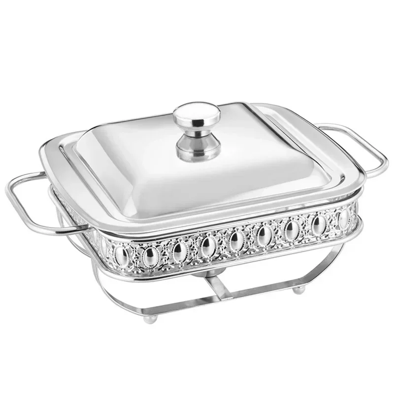 New 1.8L Golden Square Dish Food Warmer Stainless Steel Glass Serving Dish Hot Pot Small Chafing Dish Hotel Wedding Chafing