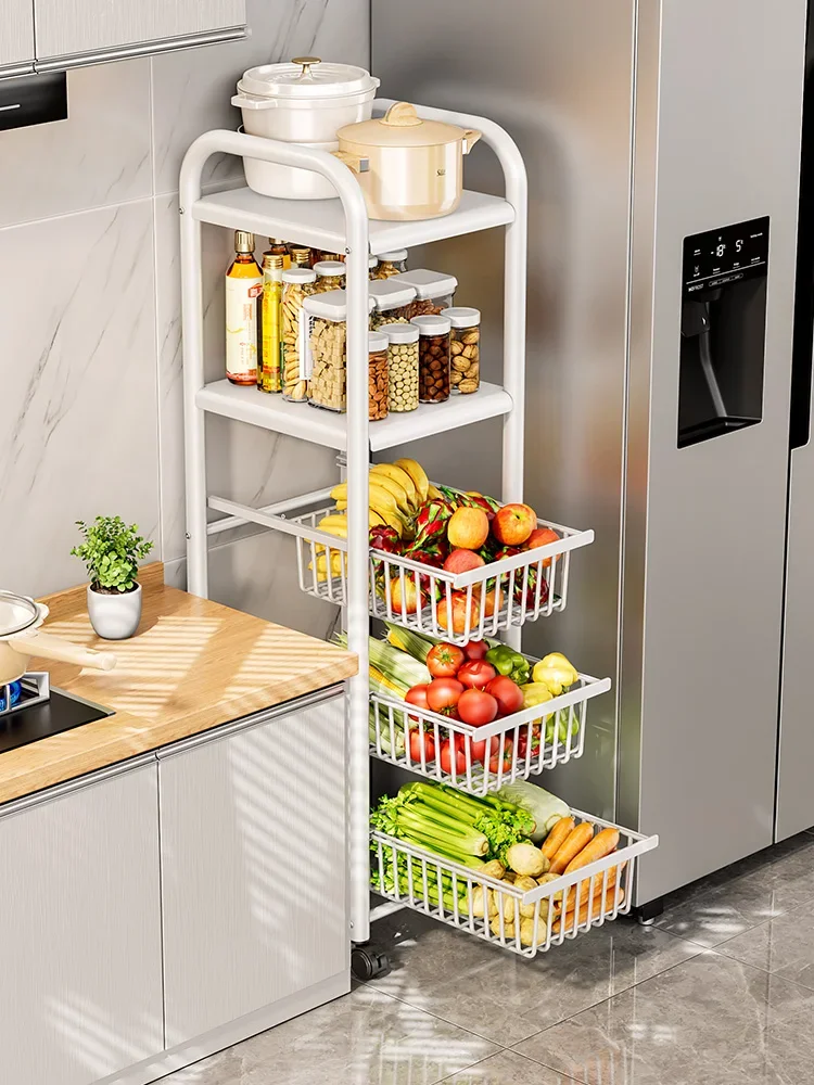 Shelf Refrigerator Side Narrow Slot Floor Fruit and Vegetable Storage Rack Pot Rack Multi-layer Drawer Vegetable Basket