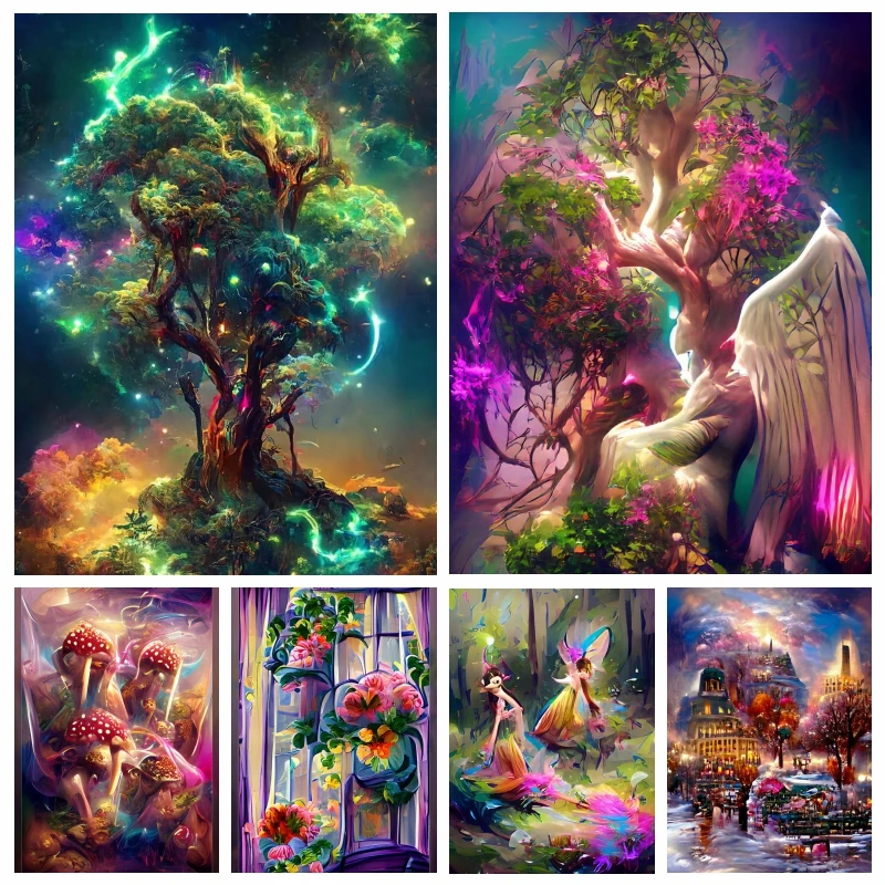 

Dream Color Pink Tree Of Life 5d Diamond Mosaic Painting AB Drills Fantasy Forest Flower And Animals Cross Stitch Room Decor