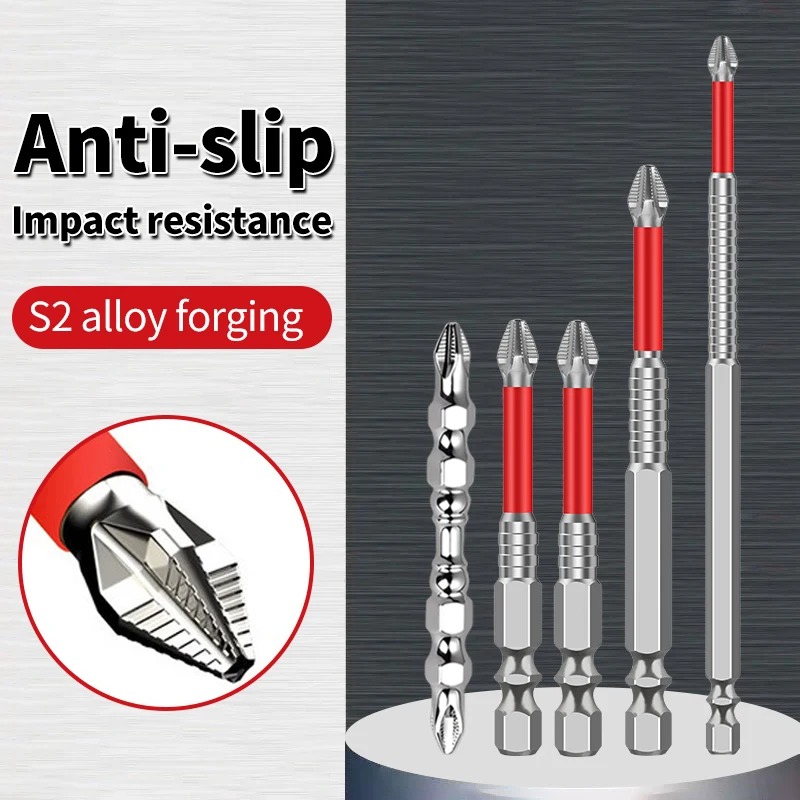 5pc Upgraded Non-slip PH2 Impact Driver Bit Set with Magnetic Phillips Screwdriver Tool Non-slip Water Proof Bits 65/100/150mm