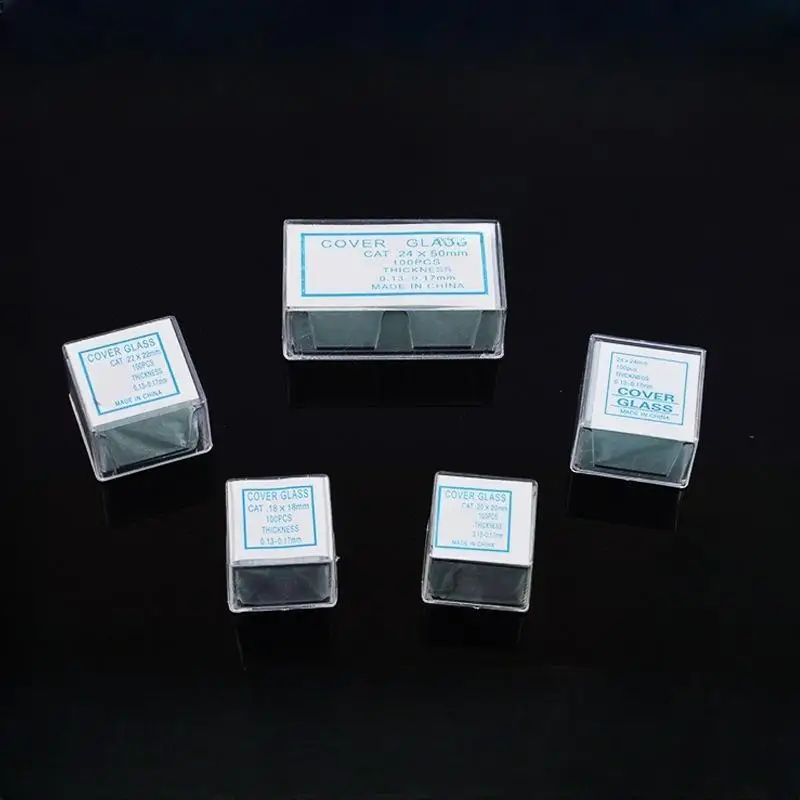 100pcs/box Cover Glass Pre-Cleaned Blank Biology Glass Slide for Basic Biological Science 18*18mm 20*20mm 22*22mm