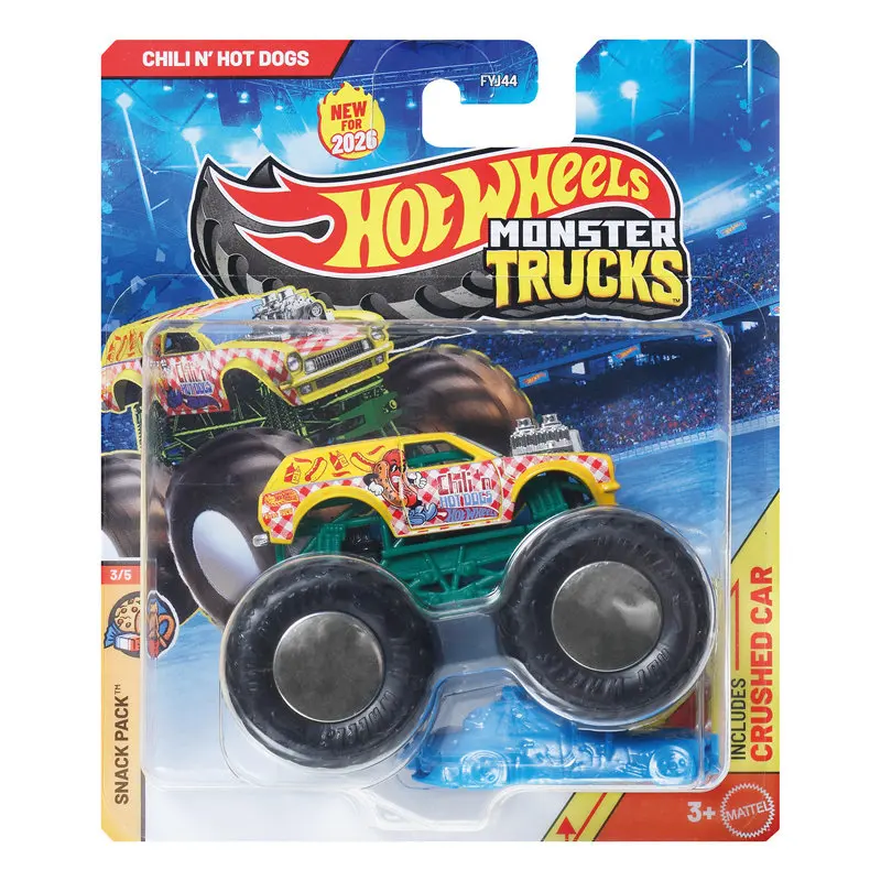 Hot Wheels Car MONSTER TRUCKS Chili n' Hot Dogs 1/64 Modelo de Metal Fundido a Presión Juguete FYJ44
