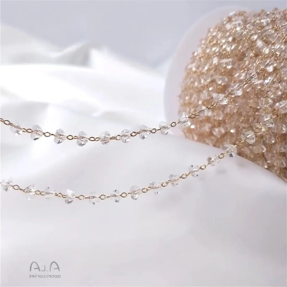 

14K Gold-Color Real Gold Cut Corner Zircon Small Peach Heart Chain Love Chain DIY Handmade Jewelry Accessories Materials B610