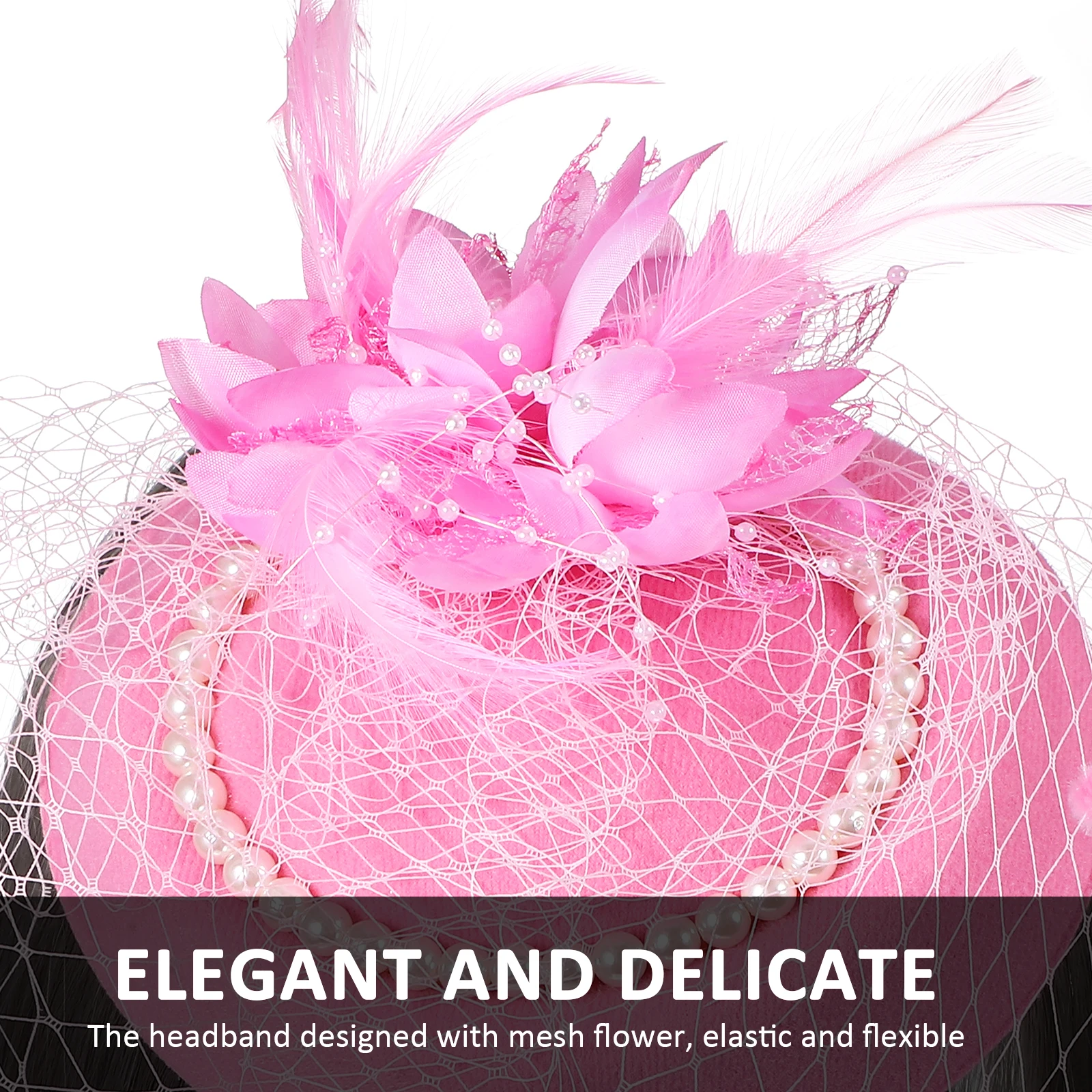 

Retro British Style Pink Mesh Headband Set Tea Party Accessories Women Necklace Fascinator Gloves 1920s Flapper Hair Decor Prom