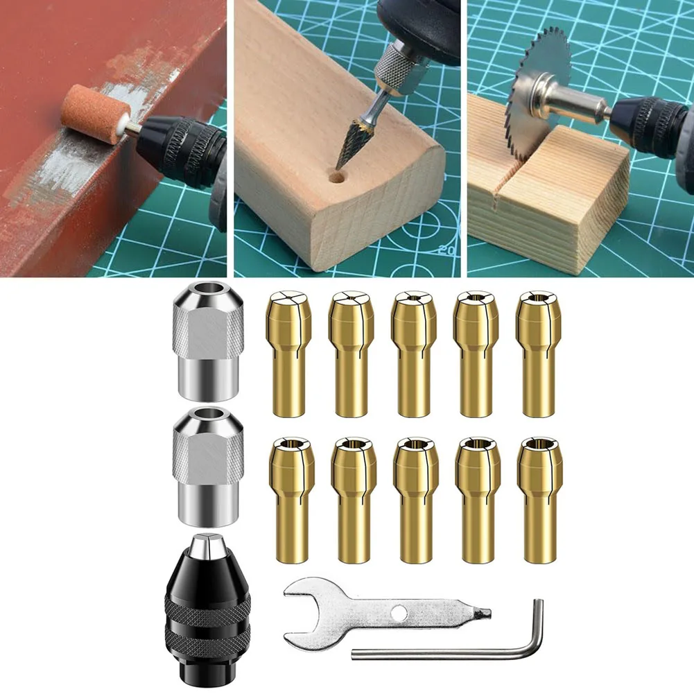 0.8-3.2mm Collet Set Drill Chuck Collet Set DIY Projects 3-jaw Chuck Alloy Steel Collet Nut Brass Collet Chuck Sleeves