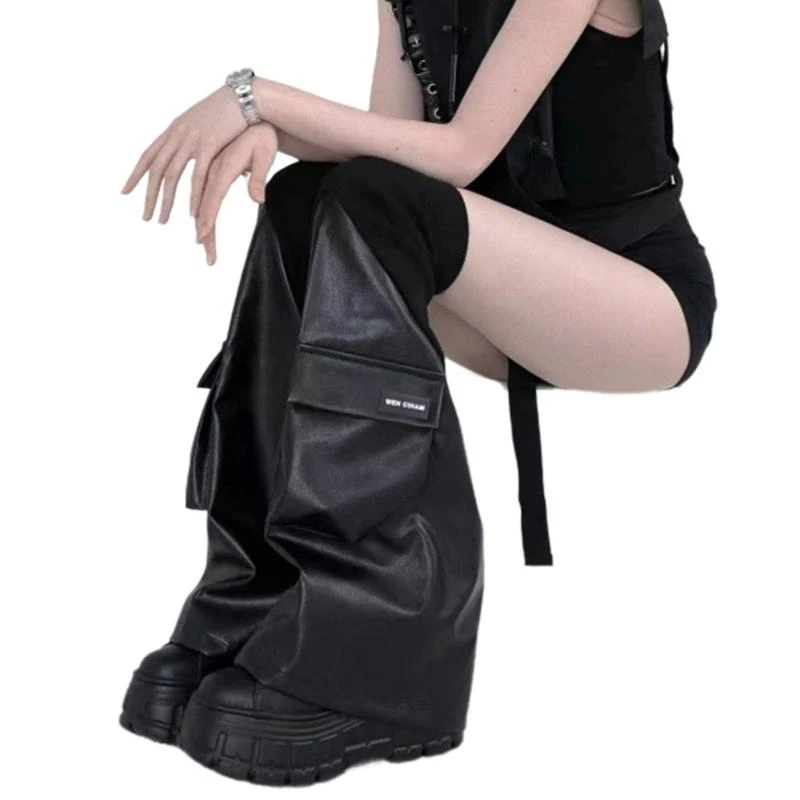 

Punk Pu Leather Leg Warmers for Women Girls Harajuku Knee High Socks Leg Cover 15UB