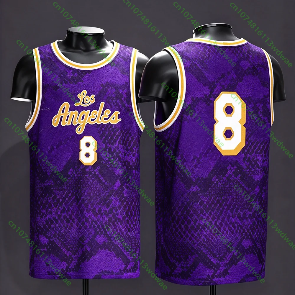 Mamba 8 Snake Skin Basketball Jersey Men's Vintage LA V-Neck Sleeveless Mesh Tank Top Loose Fit Hip Hop Street Sports Vest