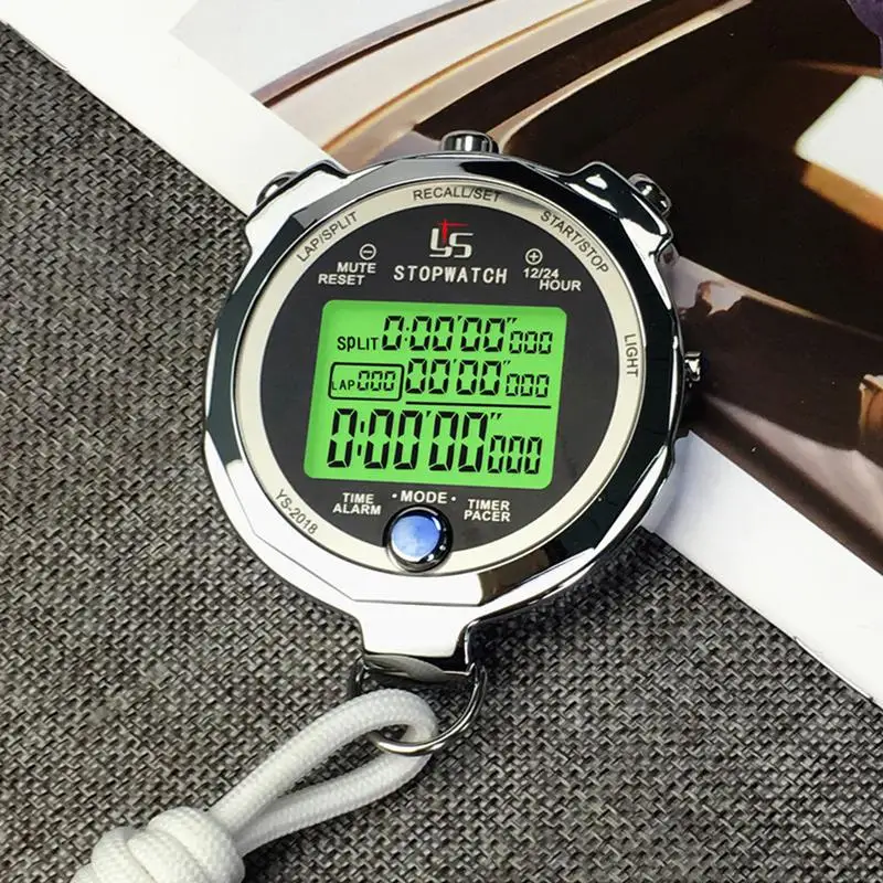 Metal Stopwatch Timer With LCD Digital Display 1/1000th Precision 2 Laps Memory Digital Stop Watch For Coaches