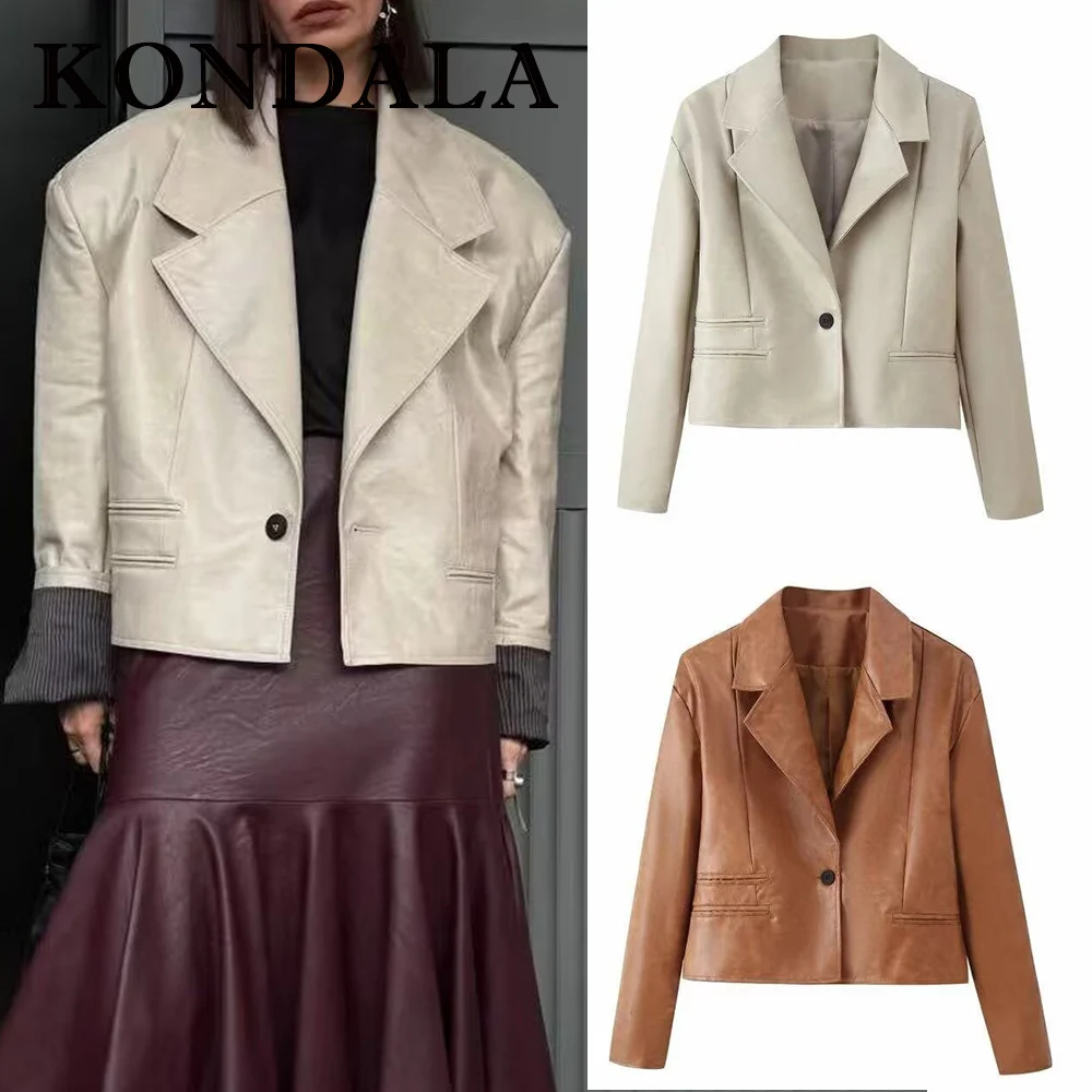 

KONDALA Vintage Autumn Streetwear Moto Cool Modern Punk PU Women Brown Jacket Fashion 2025 Female Chic Fall Party Female Outwear