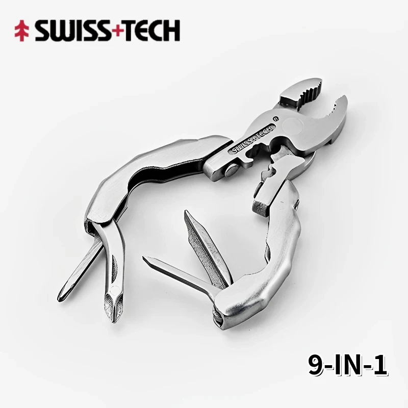 

SWISS TECH 9-IN-1 Multi-tool Travel Gadget Set EDC Folding Pliers Screwdriver Phone SIM Card Ejector Portable Beer Bottle Opener