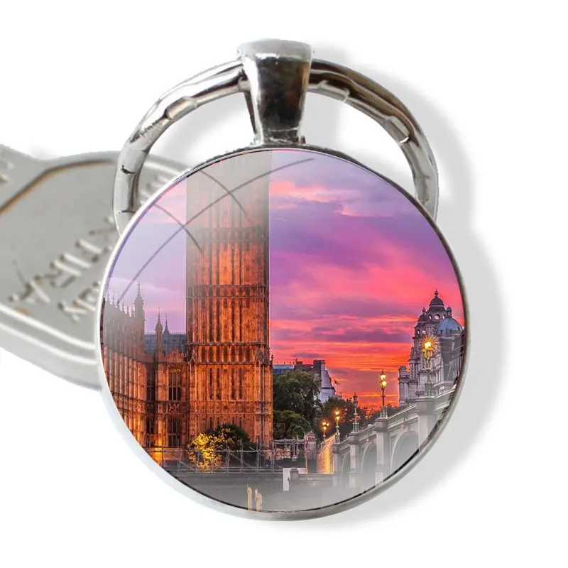 United Kingdom London Big Ben Keychain Handmade Glass Cabochon Key Ring Holder Pendant Key Chains